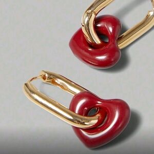 Chic Gold and Red Heart Earrings